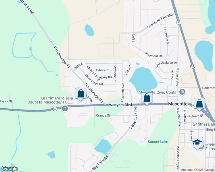 map of restaurants, bars, coffee shops, grocery stores, and more near 240 Boca Ciega Road in Mascotte