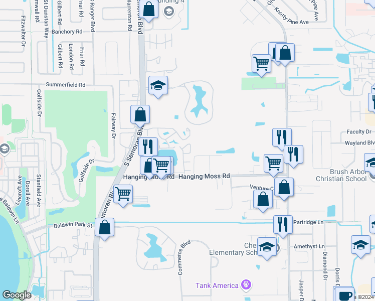 map of restaurants, bars, coffee shops, grocery stores, and more near 2595 Passamonte Drive in Winter Park