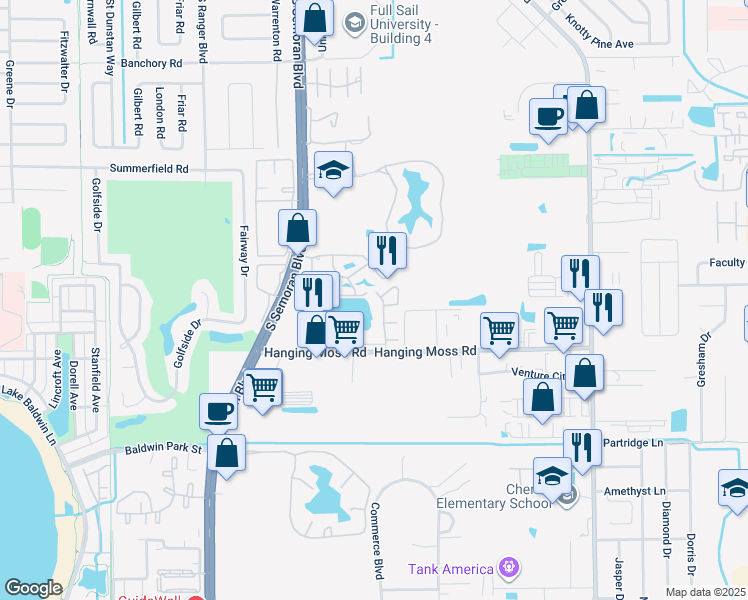 map of restaurants, bars, coffee shops, grocery stores, and more near 871 Cape Dory Court in Winter Park