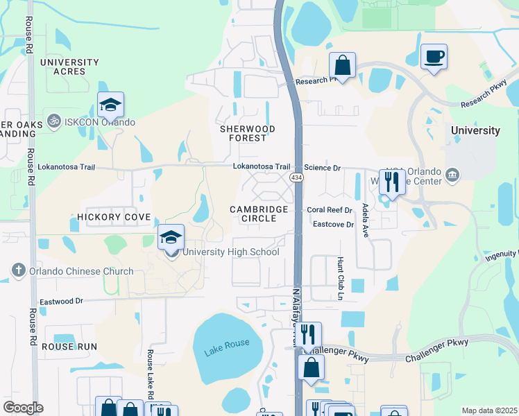 map of restaurants, bars, coffee shops, grocery stores, and more near 12060 Tift Circle in Orlando