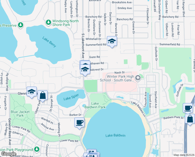 map of restaurants, bars, coffee shops, grocery stores, and more near 1321 Lindenwood Lane in Winter Park