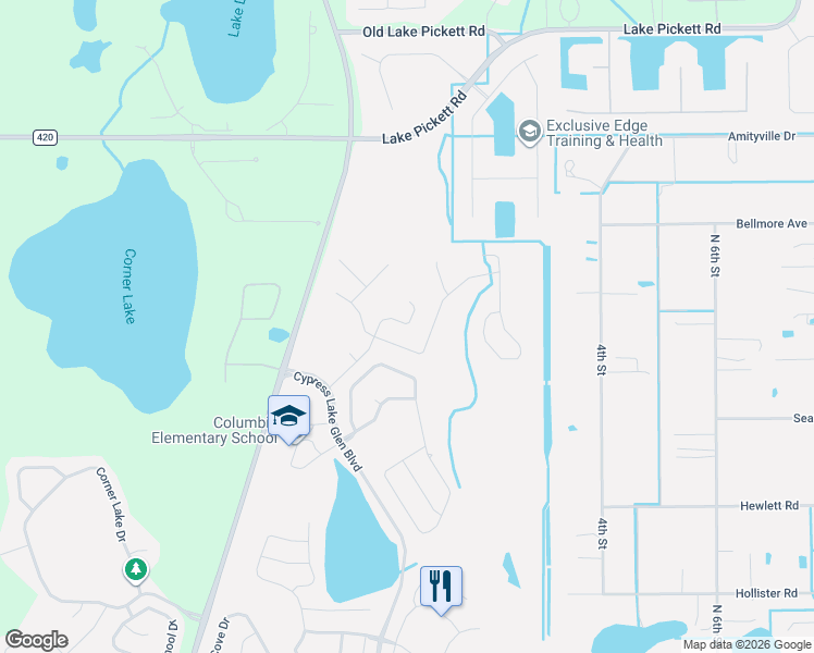 map of restaurants, bars, coffee shops, grocery stores, and more near 2043 Bristol Grande Way in Orlando