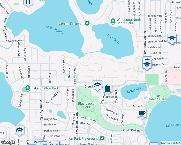 map of restaurants, bars, coffee shops, grocery stores, and more near 1267 Preserve Point Drive in Winter Park