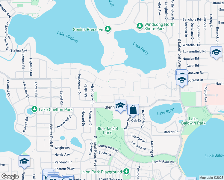 map of restaurants, bars, coffee shops, grocery stores, and more near 1267 Preserve Point Drive in Winter Park