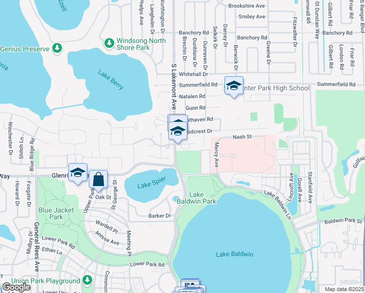 map of restaurants, bars, coffee shops, grocery stores, and more near 1914 Lanier Court in Winter Park