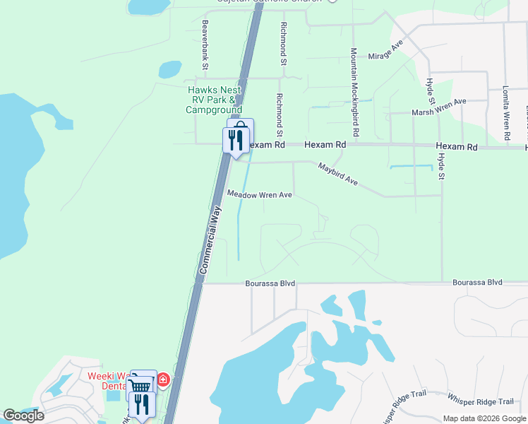 map of restaurants, bars, coffee shops, grocery stores, and more near 11315 Northern Wren Road in Brooksville