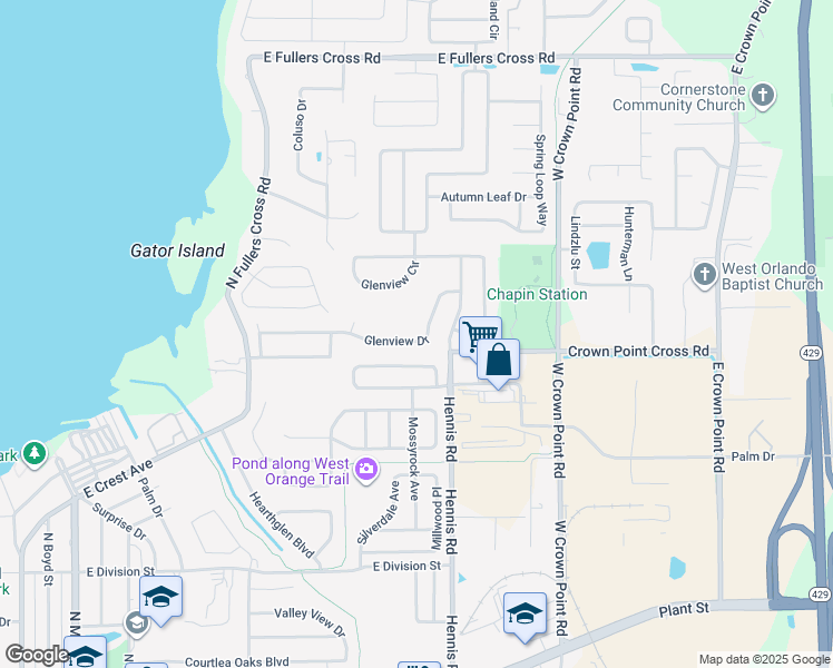 map of restaurants, bars, coffee shops, grocery stores, and more near 633 Glenview Drive in Winter Garden