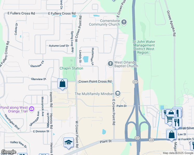 map of restaurants, bars, coffee shops, grocery stores, and more near 1118 Dunbrooke Street in Winter Garden