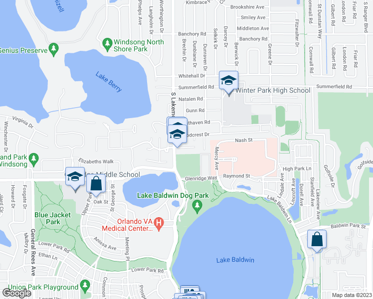map of restaurants, bars, coffee shops, grocery stores, and more near 1926 Lanier Court in Winter Park