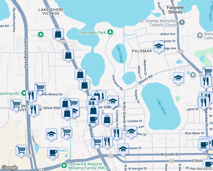 map of restaurants, bars, coffee shops, grocery stores, and more near 109 Laken Lane in Orlando