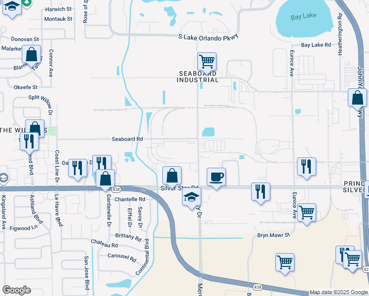 map of restaurants, bars, coffee shops, grocery stores, and more near 4000-4228 Seaboard Rd in Orlando