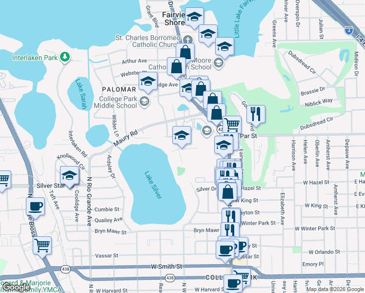 map of restaurants, bars, coffee shops, grocery stores, and more near 937 West Preston Street in Orlando
