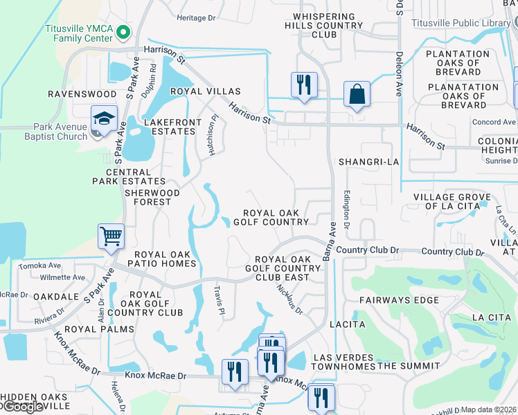 map of restaurants, bars, coffee shops, grocery stores, and more near 3063 Finsterwald Drive in Titusville