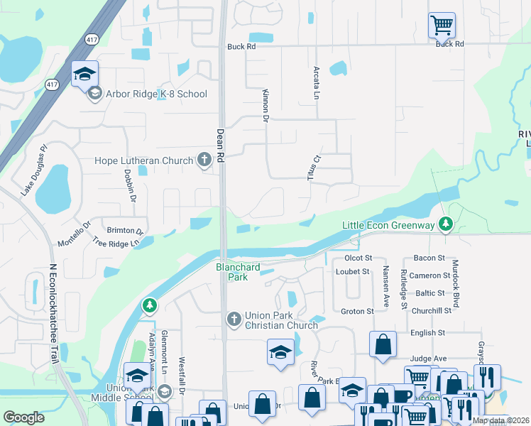 map of restaurants, bars, coffee shops, grocery stores, and more near 10249 Rivers Trail Drive in Orlando