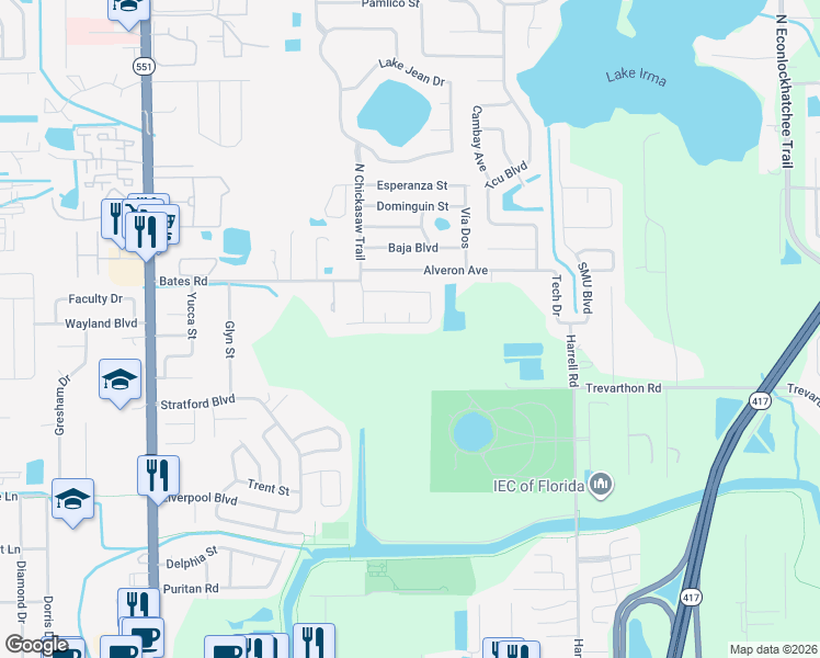 map of restaurants, bars, coffee shops, grocery stores, and more near 8246 Bucksaw Drive in Orlando