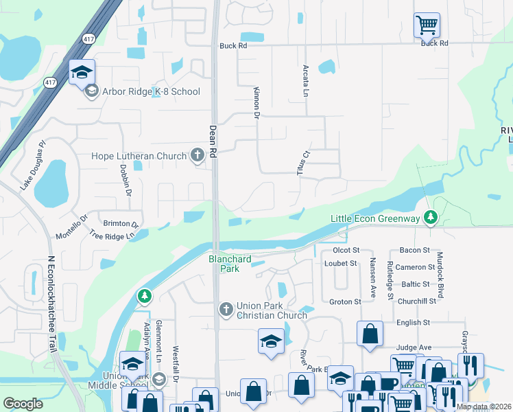 map of restaurants, bars, coffee shops, grocery stores, and more near 10249 Rivers Trail Drive in Orlando