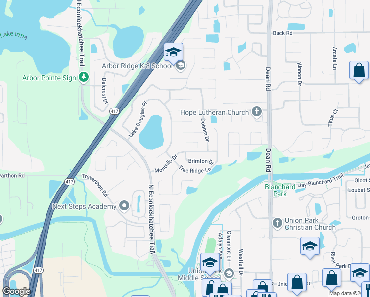 map of restaurants, bars, coffee shops, grocery stores, and more near 9558 Montello Drive in Orlando