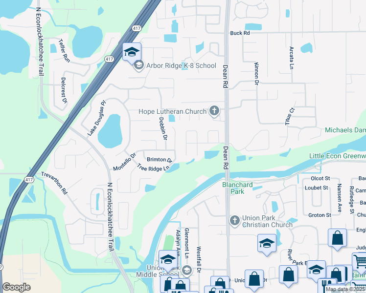 map of restaurants, bars, coffee shops, grocery stores, and more near 2464 Olive Branch Way in Orlando
