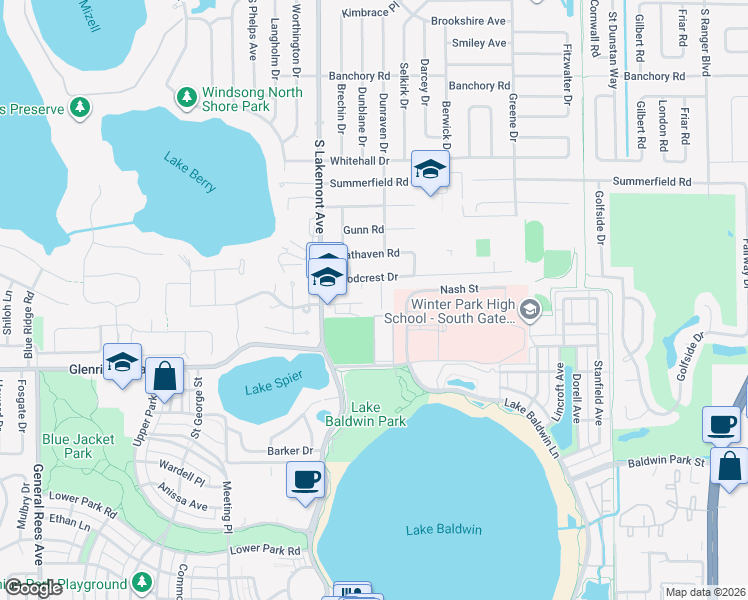 map of restaurants, bars, coffee shops, grocery stores, and more near 1321 Lindenwood Lane in Winter Park