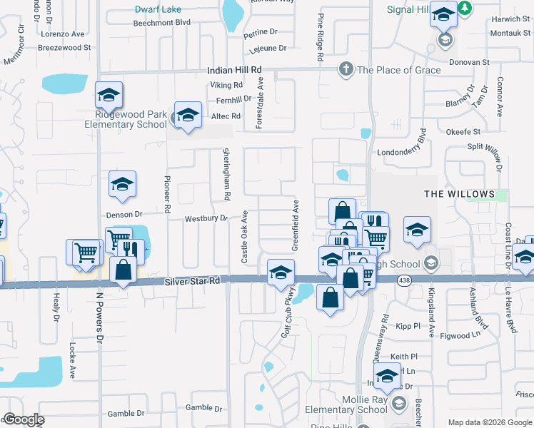 map of restaurants, bars, coffee shops, grocery stores, and more near 5603 Sedgefield Street in Orlando
