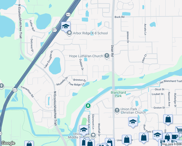 map of restaurants, bars, coffee shops, grocery stores, and more near 2464 Olive Branch Way in Orlando