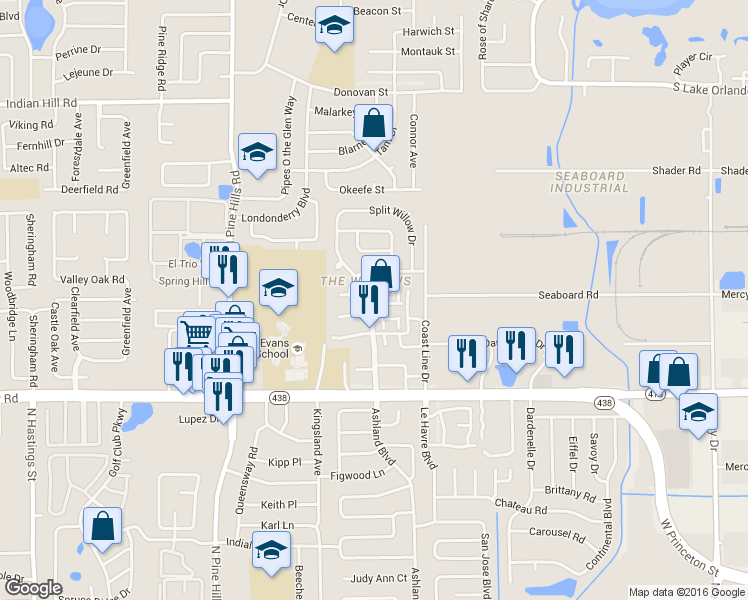 map of restaurants, bars, coffee shops, grocery stores, and more near 2869 Willow Bend Boulevard in Orlando