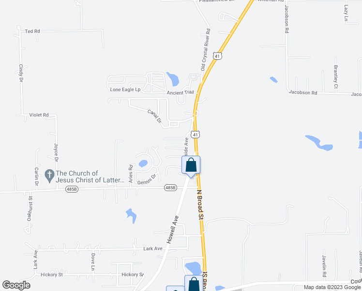 map of restaurants, bars, coffee shops, grocery stores, and more near 21395 Anderson in Brooksville