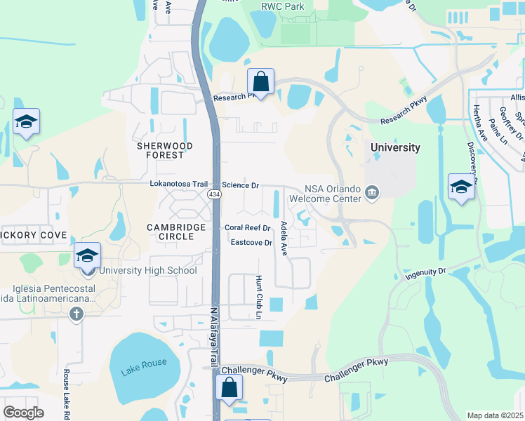 map of restaurants, bars, coffee shops, grocery stores, and more near 3016 White Ash Trail in Orlando