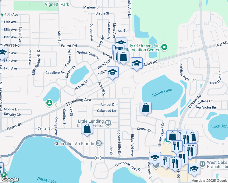 map of restaurants, bars, coffee shops, grocery stores, and more near in Ocoee