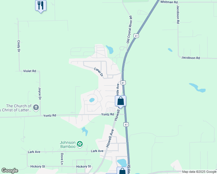 map of restaurants, bars, coffee shops, grocery stores, and more near 21364 Lincoln Lane in Brooksville