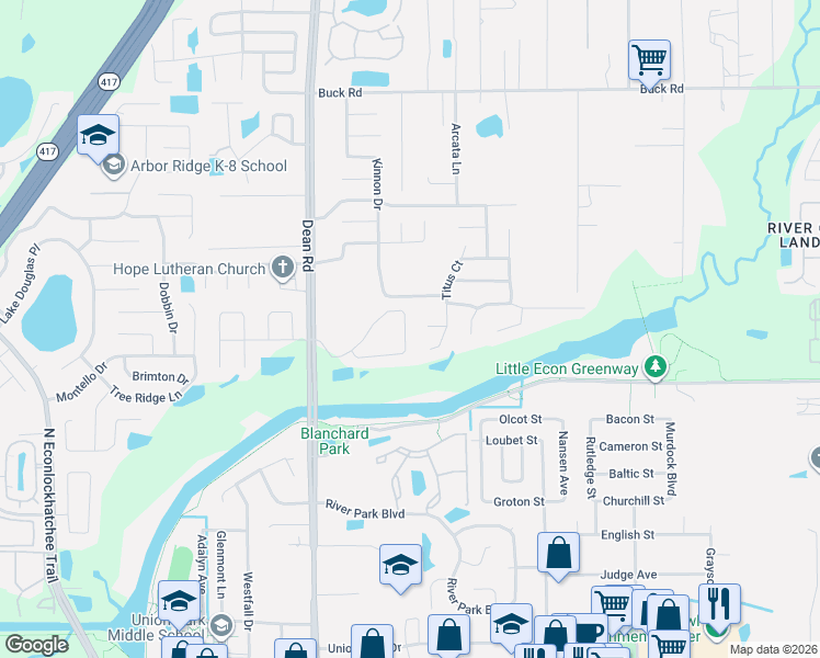 map of restaurants, bars, coffee shops, grocery stores, and more near 10128 Rivers Trail Drive in Orlando