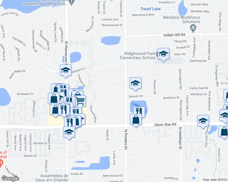map of restaurants, bars, coffee shops, grocery stores, and more near 6386 Livewood Oaks Drive in Orlando