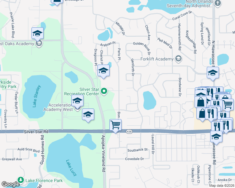 map of restaurants, bars, coffee shops, grocery stores, and more near 2922 Bon Air Drive in Orlando