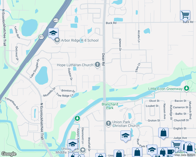 map of restaurants, bars, coffee shops, grocery stores, and more near 2523 Fabry Circle in Orlando