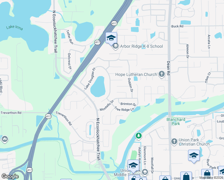 map of restaurants, bars, coffee shops, grocery stores, and more near 9552 Lake Douglas Place in Orlando