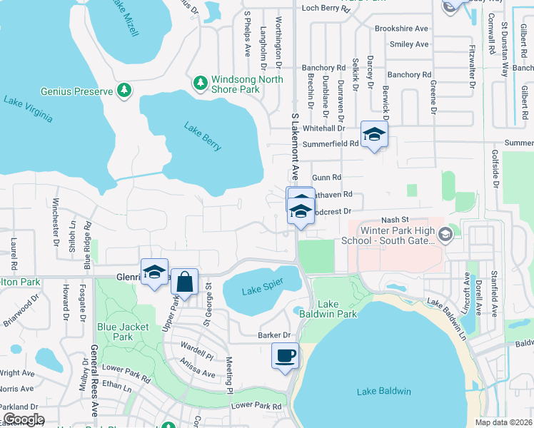 map of restaurants, bars, coffee shops, grocery stores, and more near 1244 Melissa Court in Winter Park