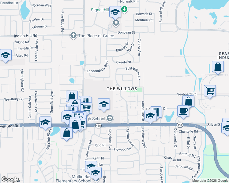 map of restaurants, bars, coffee shops, grocery stores, and more near 4814 Red Willow Avenue in Orlando