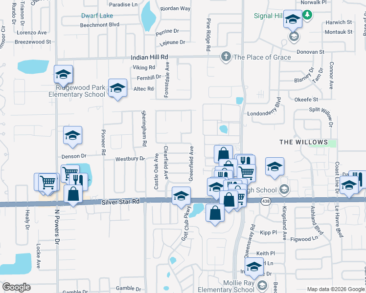 map of restaurants, bars, coffee shops, grocery stores, and more near 5501 Valley Oak Road in Orlando