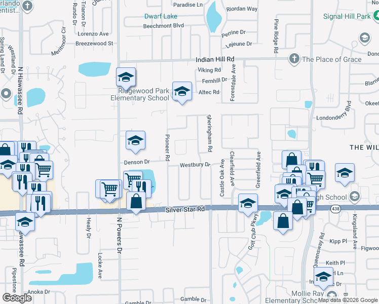 map of restaurants, bars, coffee shops, grocery stores, and more near 3023 Rockingham Circle in Orlando
