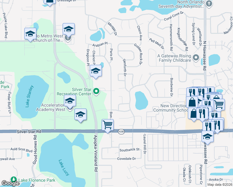map of restaurants, bars, coffee shops, grocery stores, and more near 3007 Bon Air Drive in Orlando