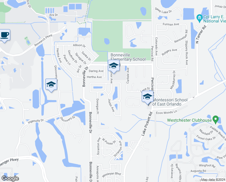 map of restaurants, bars, coffee shops, grocery stores, and more near 2417 Radnor Avenue in Orlando