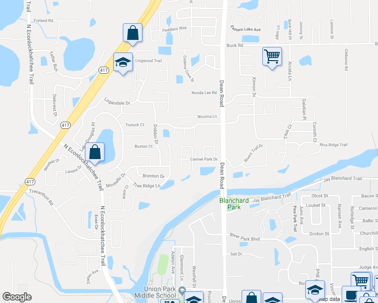 map of restaurants, bars, coffee shops, grocery stores, and more near 2506 Long Meadow Way in Orlando