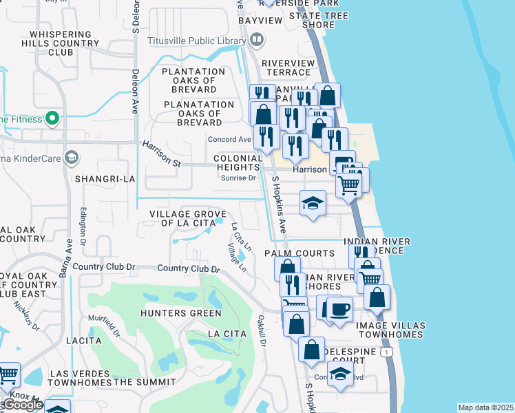 map of restaurants, bars, coffee shops, grocery stores, and more near 3146 Sir Hamilton Circle in Titusville