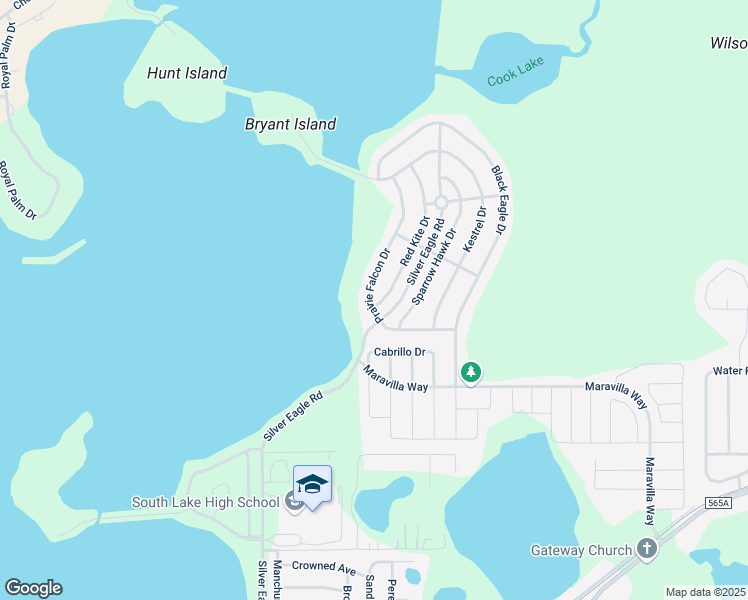 map of restaurants, bars, coffee shops, grocery stores, and more near 303 Red Kite Drive in Groveland