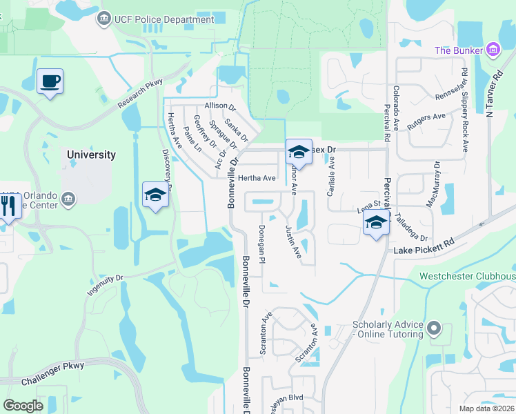 map of restaurants, bars, coffee shops, grocery stores, and more near 13536 Glasser Avenue in Orlando