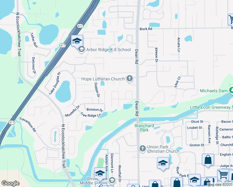 map of restaurants, bars, coffee shops, grocery stores, and more near 2510 Long Meadow Way in Orlando