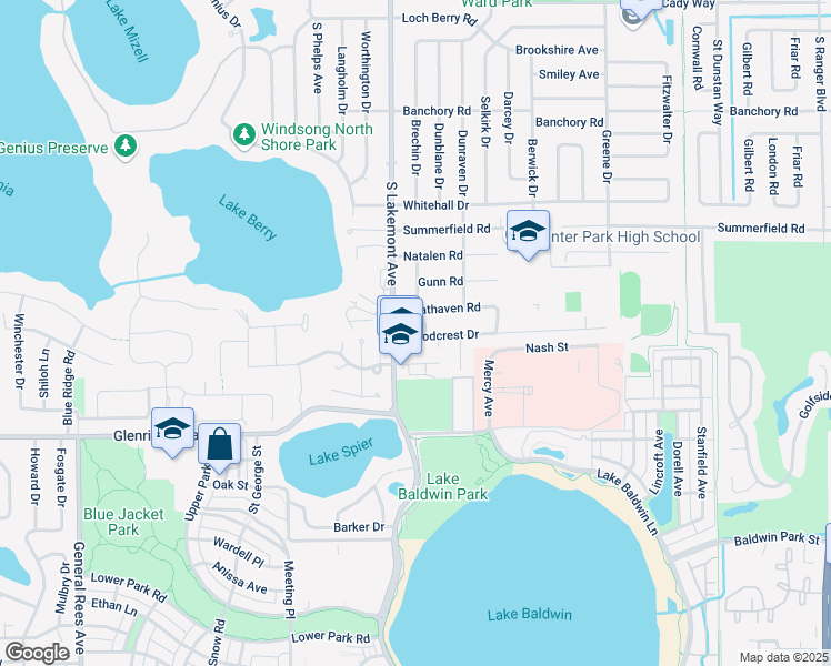 map of restaurants, bars, coffee shops, grocery stores, and more near 1911 Woodcrest Drive in Winter Park