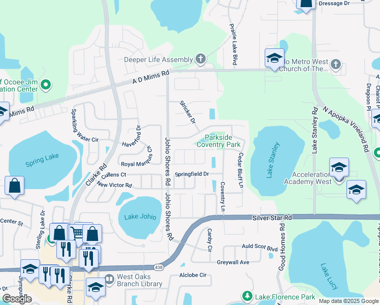 map of restaurants, bars, coffee shops, grocery stores, and more near 2261 East H Pounds Drive in Ocoee