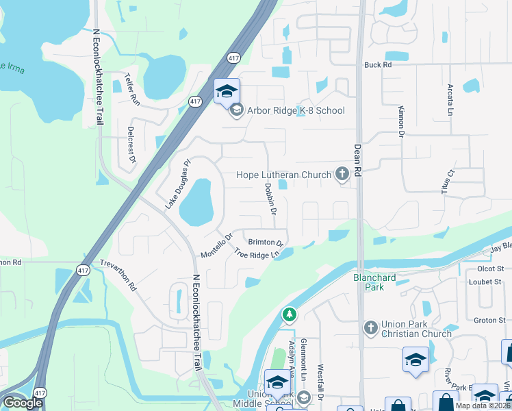 map of restaurants, bars, coffee shops, grocery stores, and more near 9524 Buxton Court in Orlando