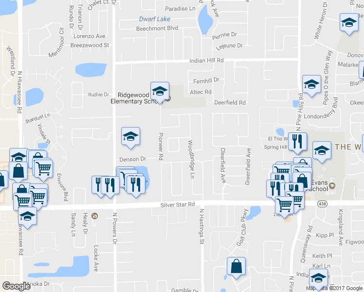 map of restaurants, bars, coffee shops, grocery stores, and more near 3023 Rockingham Circle in Orlando